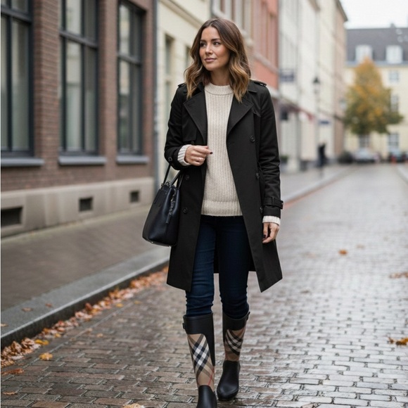 Authentic Burberry Nova Check Rain Boots Size 6.5 | Classic Plaid | Black Rubber - Picture 15 of 15